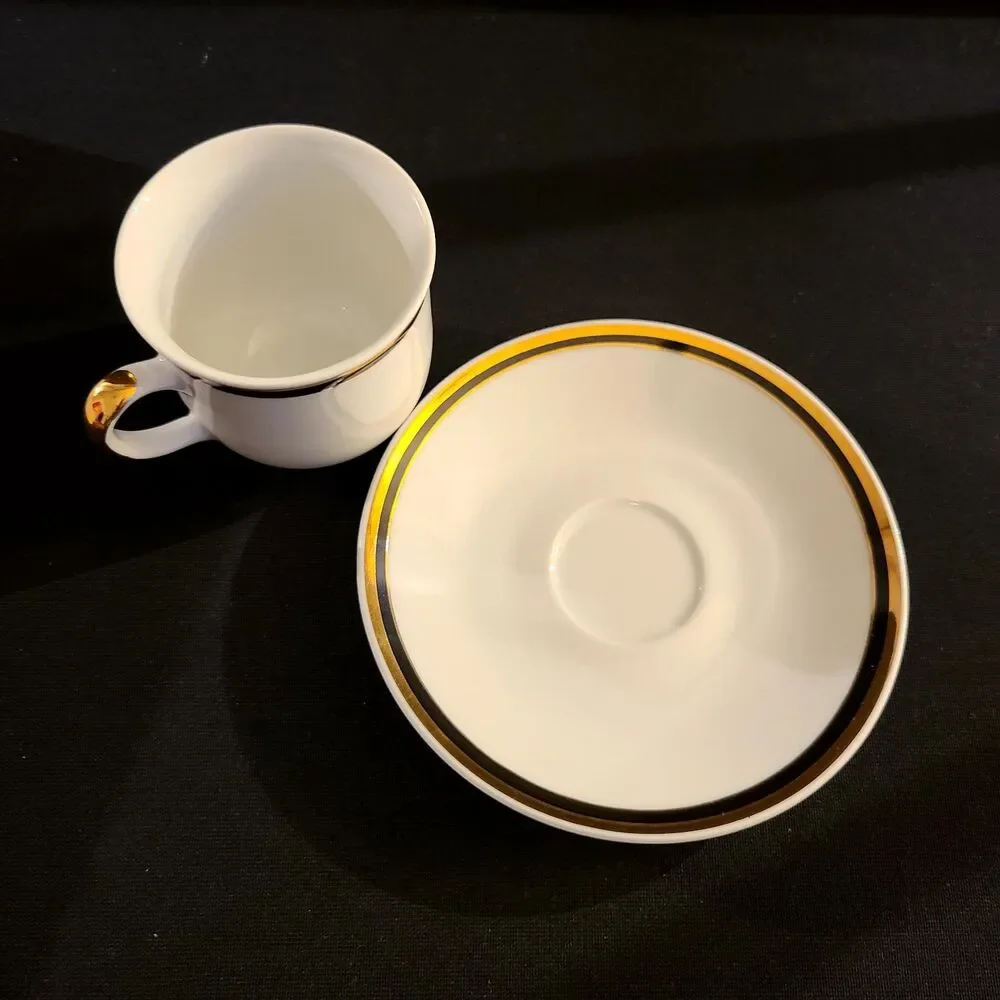 Vintage Baum Demi Set 4pc Teacups Saucers Paola Black Dining Southington Jasmine